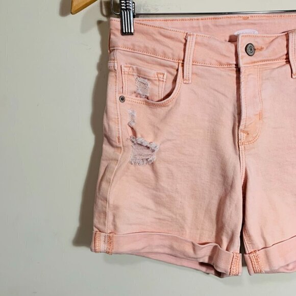 Old Navy Distressed High Rise Midi Shorts in Peachy Pink Women's Size 0 - Picture 2 of 7